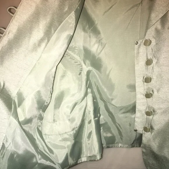 Sag Harbor Suit Petite Size 8P Seafoam Silvery Green Long Sleeve- Skirt Set - Picture 7 of 16